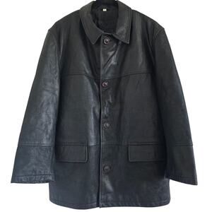 Gaby Men's Black Genuine Leather Jacket Overcoat with Quilted Lining Size M